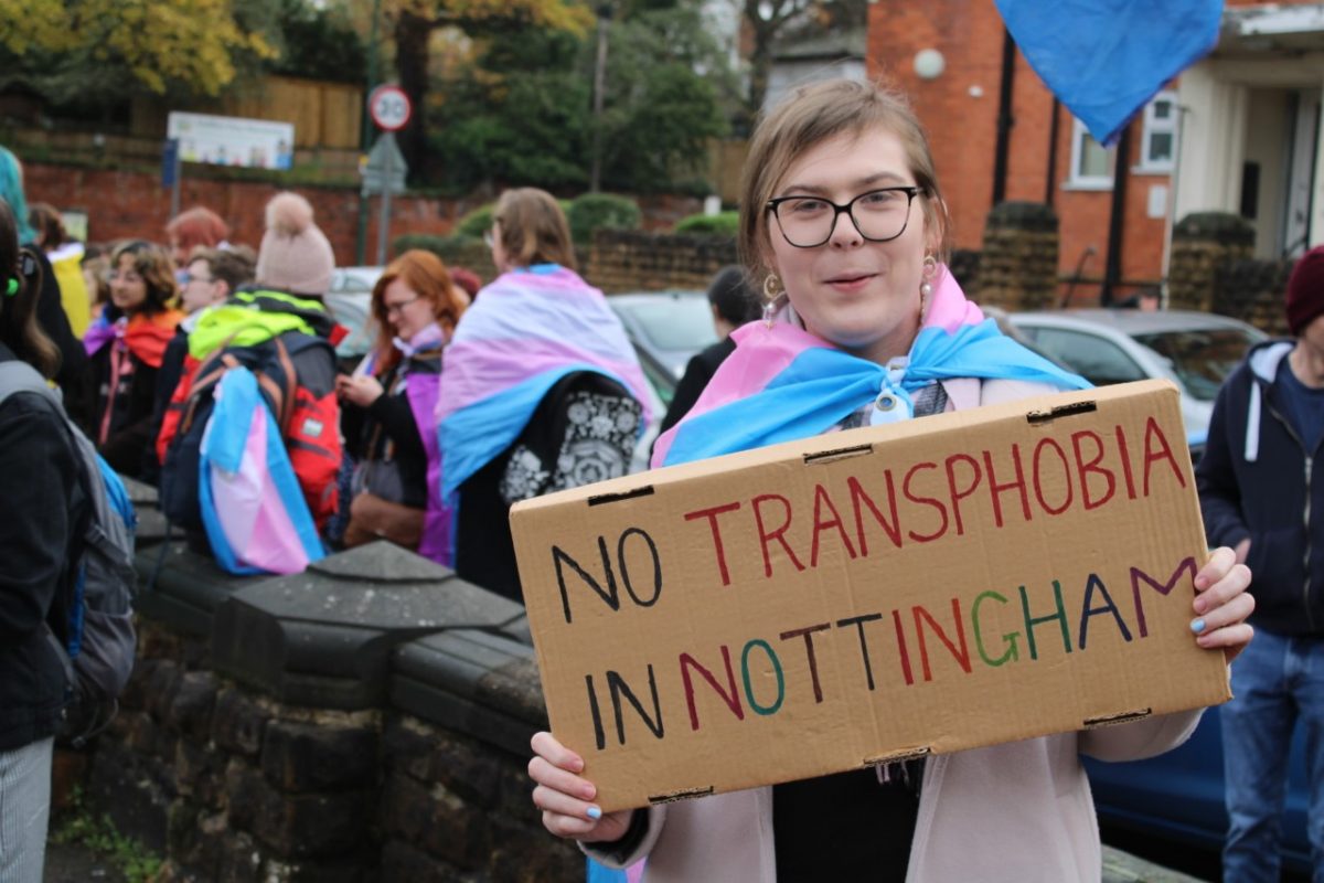Proud trans member outside Sherwood Methodist Church