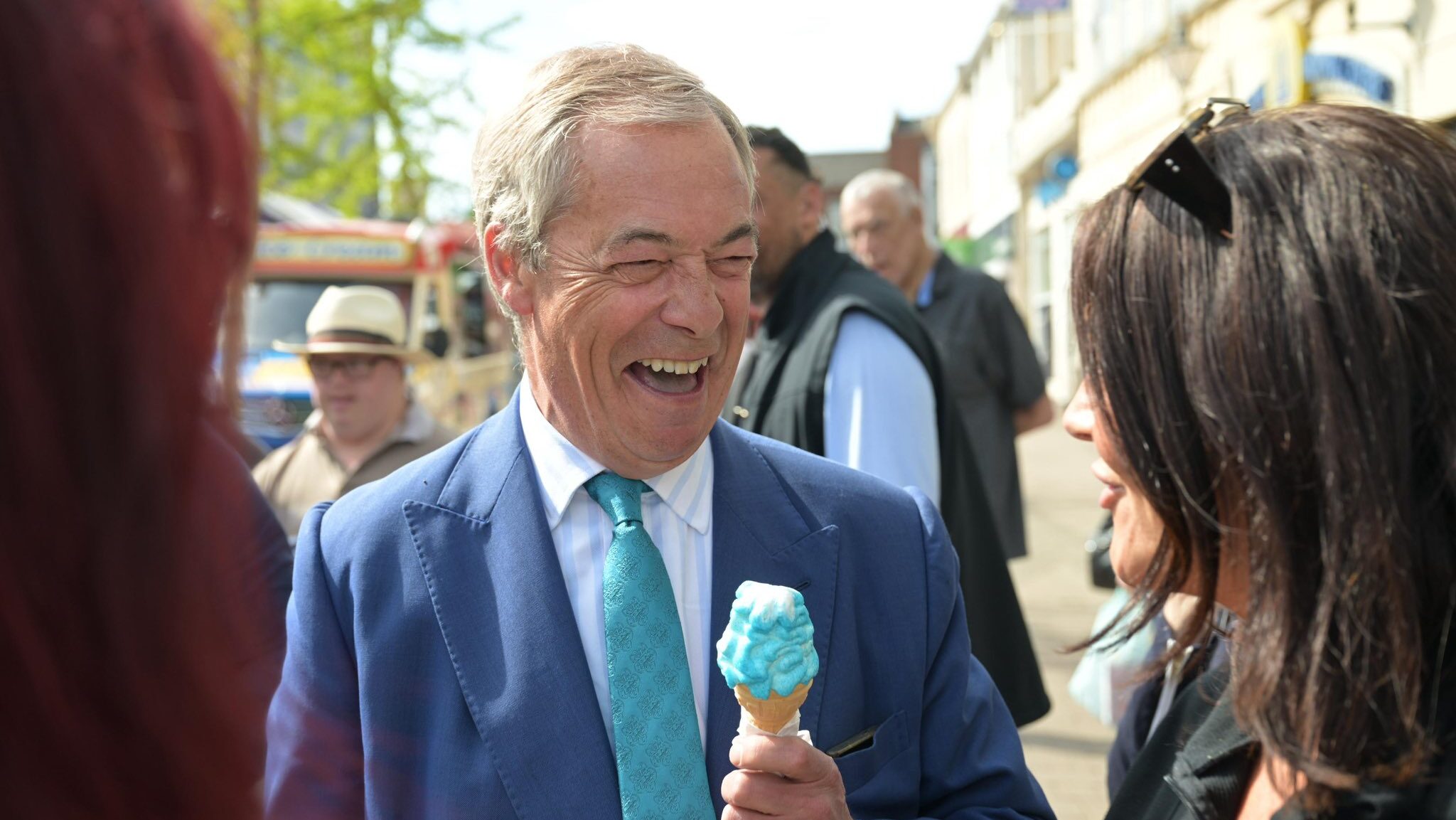 Nigel Farage during local election campaign. Source: Nigel Farage/X